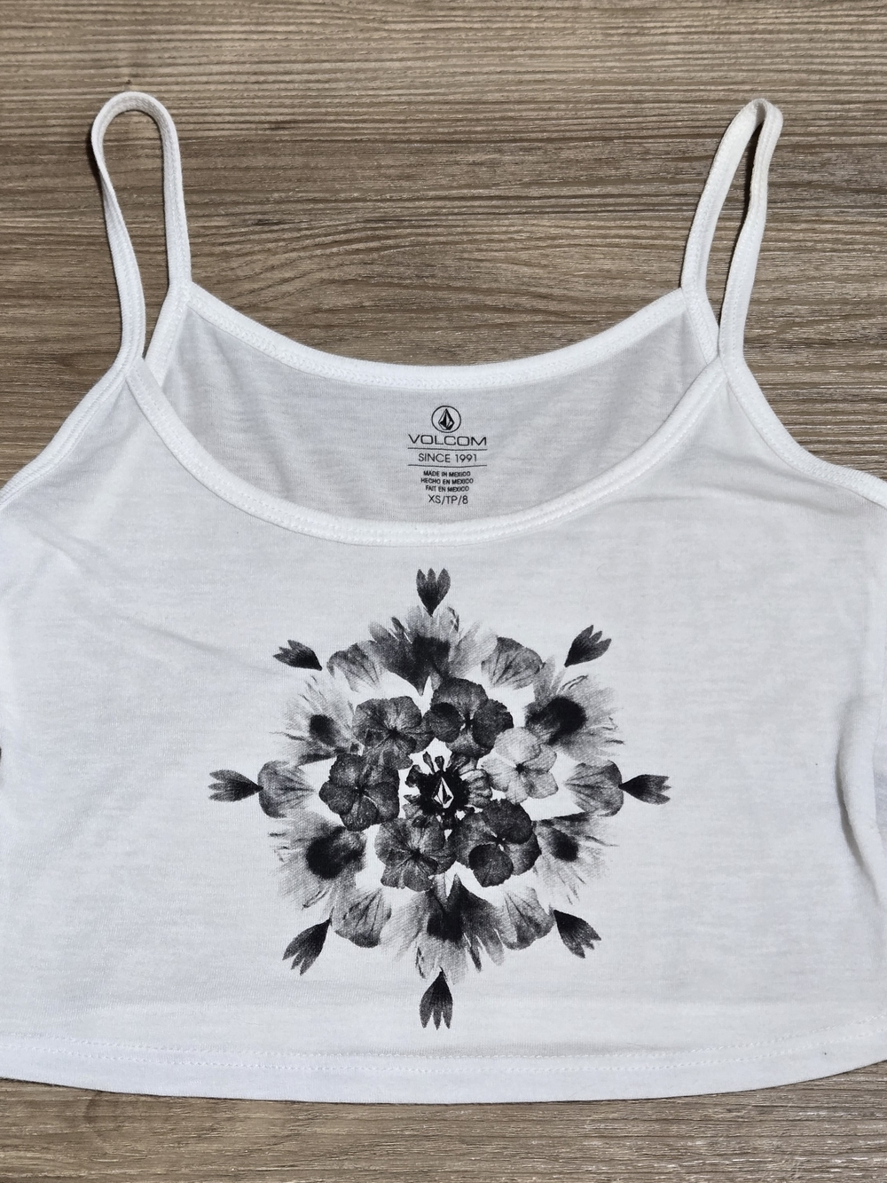 Volcom White Spaghetti-Strap Floral Graphic Camisole